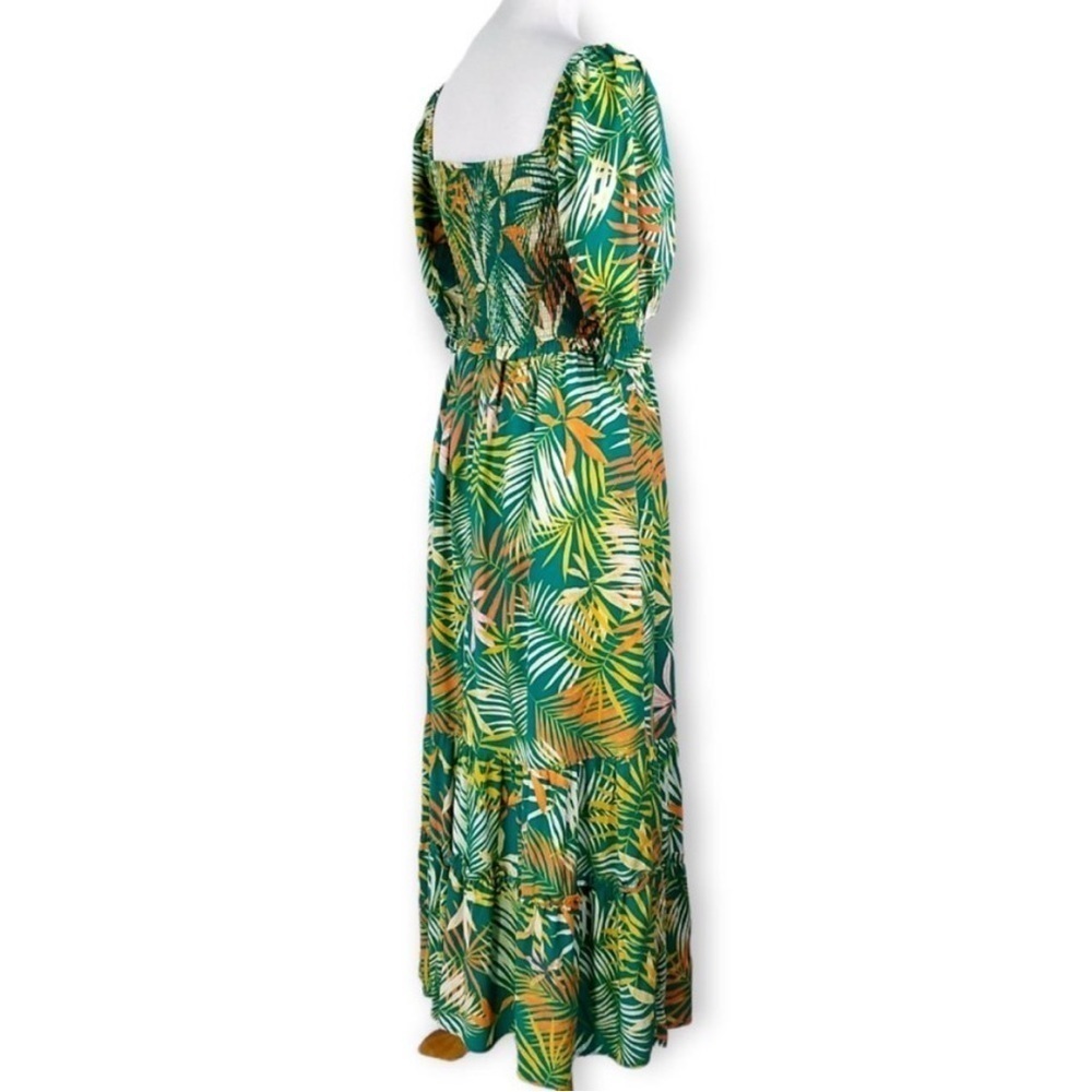 BETSEY JOHNSON Smocked Maxi Dress in Green Tropical Leaf Print Size X-Small - Picture 6 of 16